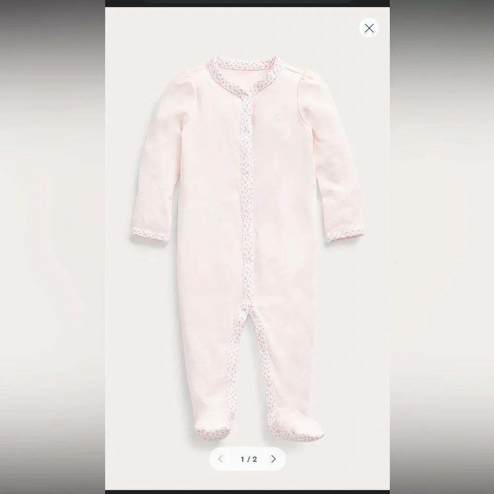 Ralph Lauren Light Pink Baby Girl Floral Trim Footie Pajamas Size 3M
